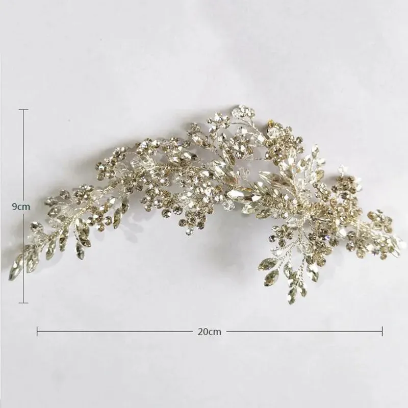 1 Pc SLBRIDAL Handmade Alloy Wired Rhinestone Crystal Flower Leaf Wedding Hair Clip Barrettes Bridal Hair Accessories Women Jewelry - S469378799