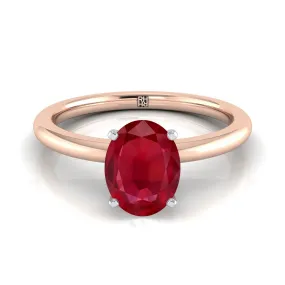 14K Rose Gold Oval Ruby Round Comfort Fit Claw Prong Solitaire Engagement Ring