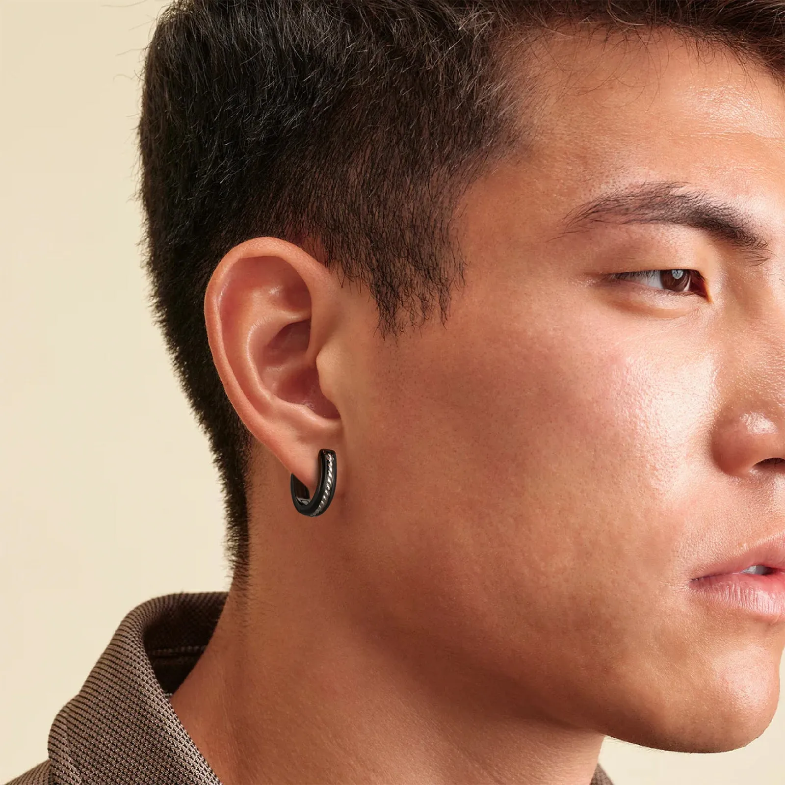 15mm Black & White Hoop Earrings for Men
