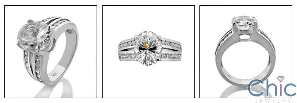 4 Carat Oval Cubic Zirconia Center Channel Round Sides Cz 14K White Gold Ring