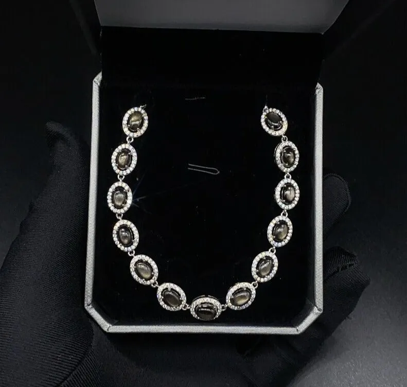 925 Sterling Silver Natural Black Star Sapphire Luxury Bracelet