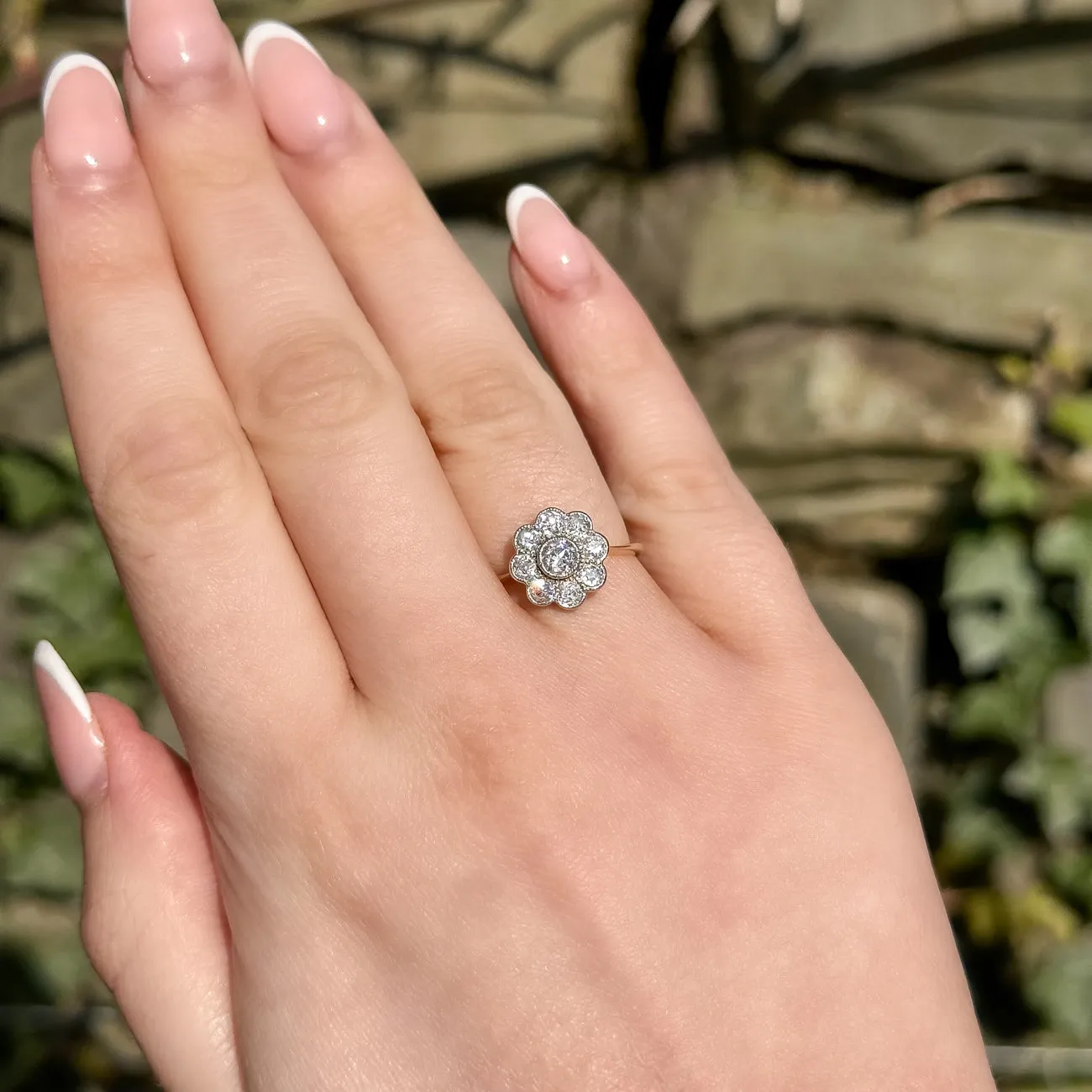 Antique Victorian Diamond Daisy Cluster Ring 0.76ct Total