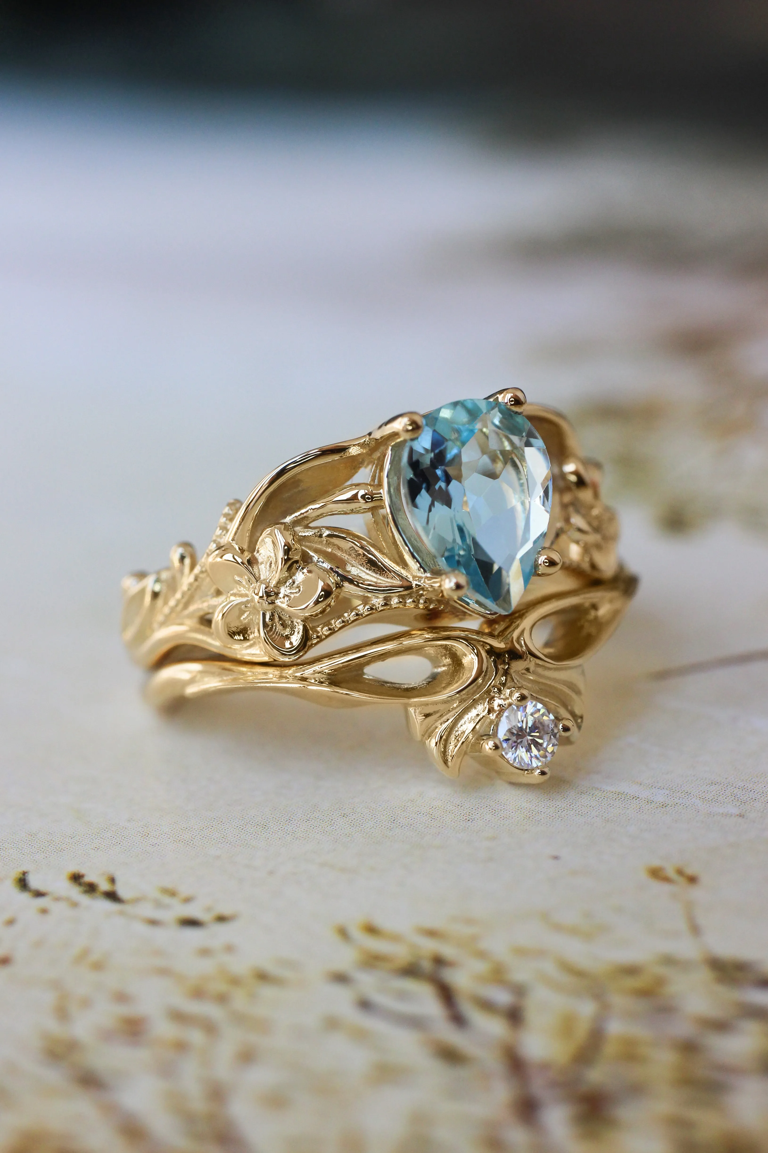 Aquamarine engagement ring, art nouveau ring / Eloise