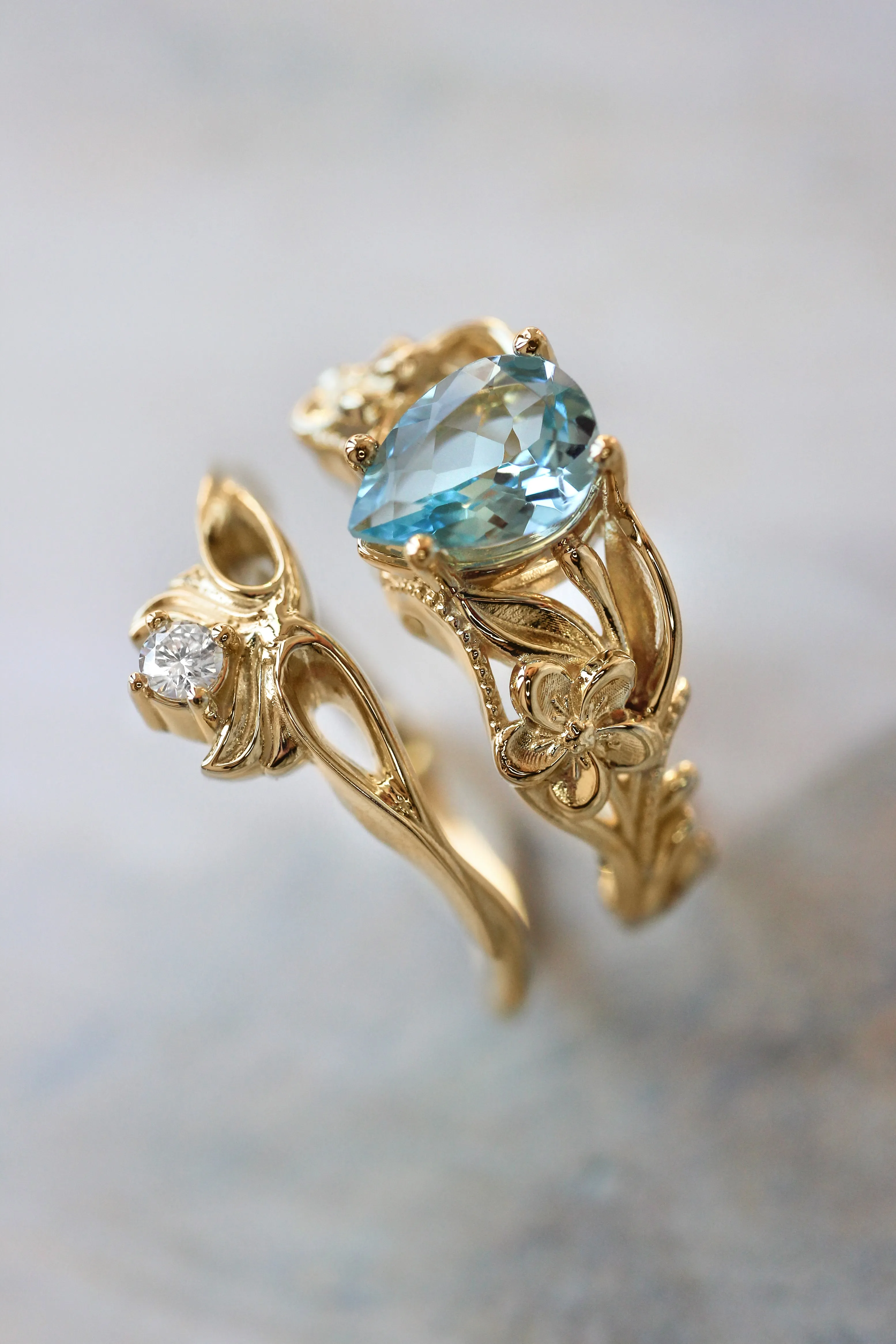 Aquamarine engagement ring, art nouveau ring / Eloise