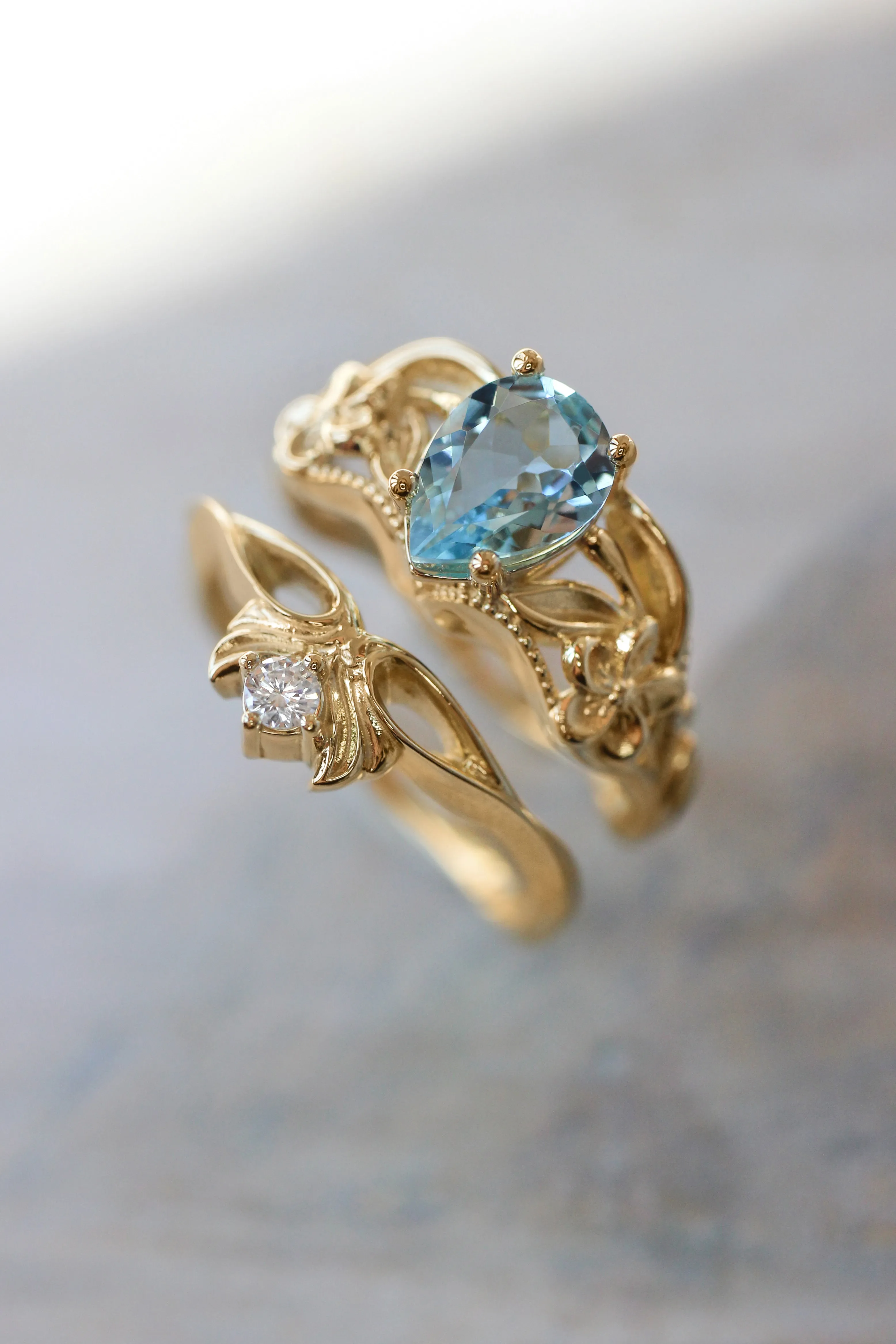 Aquamarine engagement ring, art nouveau ring / Eloise