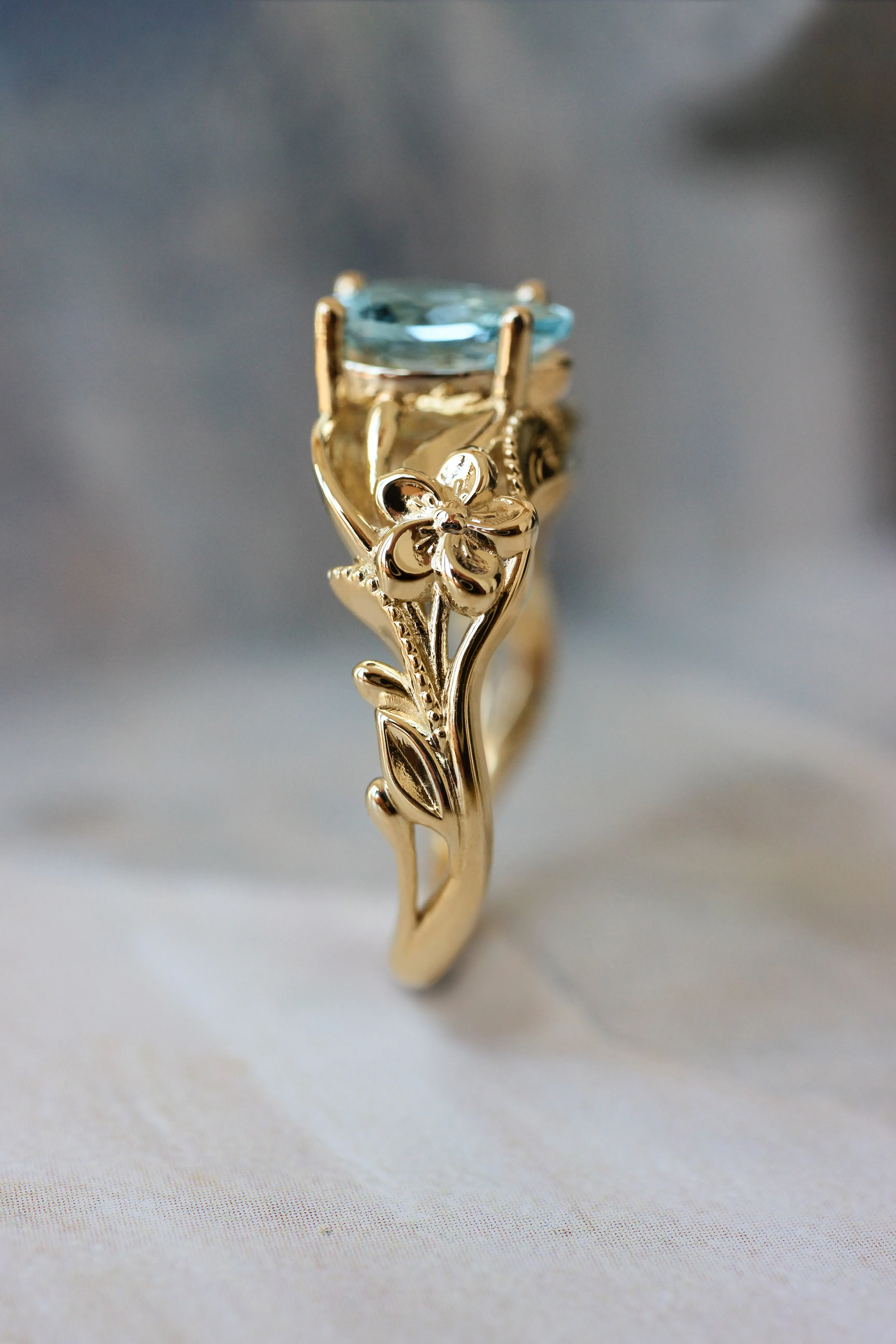 Aquamarine engagement ring, art nouveau ring / Eloise