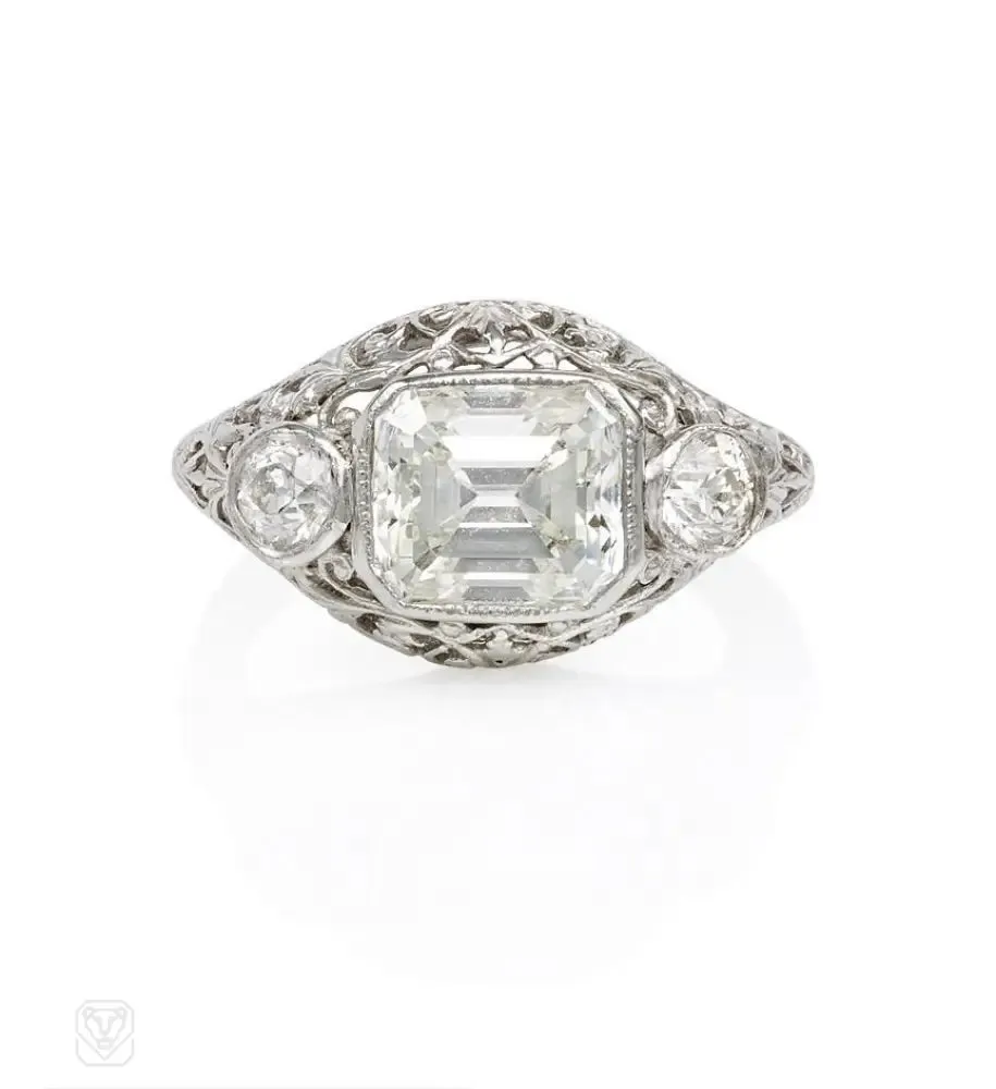 Art Deco emerald cut diamond and platinum ring