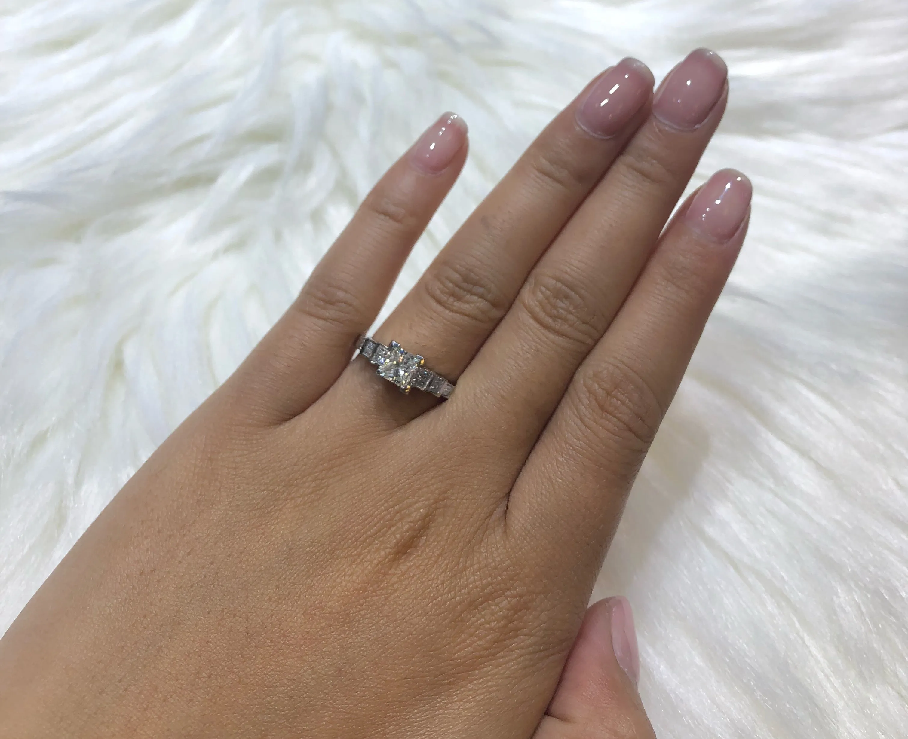Bezel Princess Cut Diamond Engagement Ring 1.14 ct tw 950 Platinum DENG042