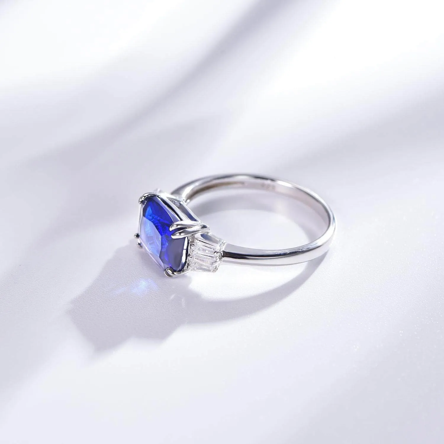 Blue Sapphire Cushion Cut Engagement Ring