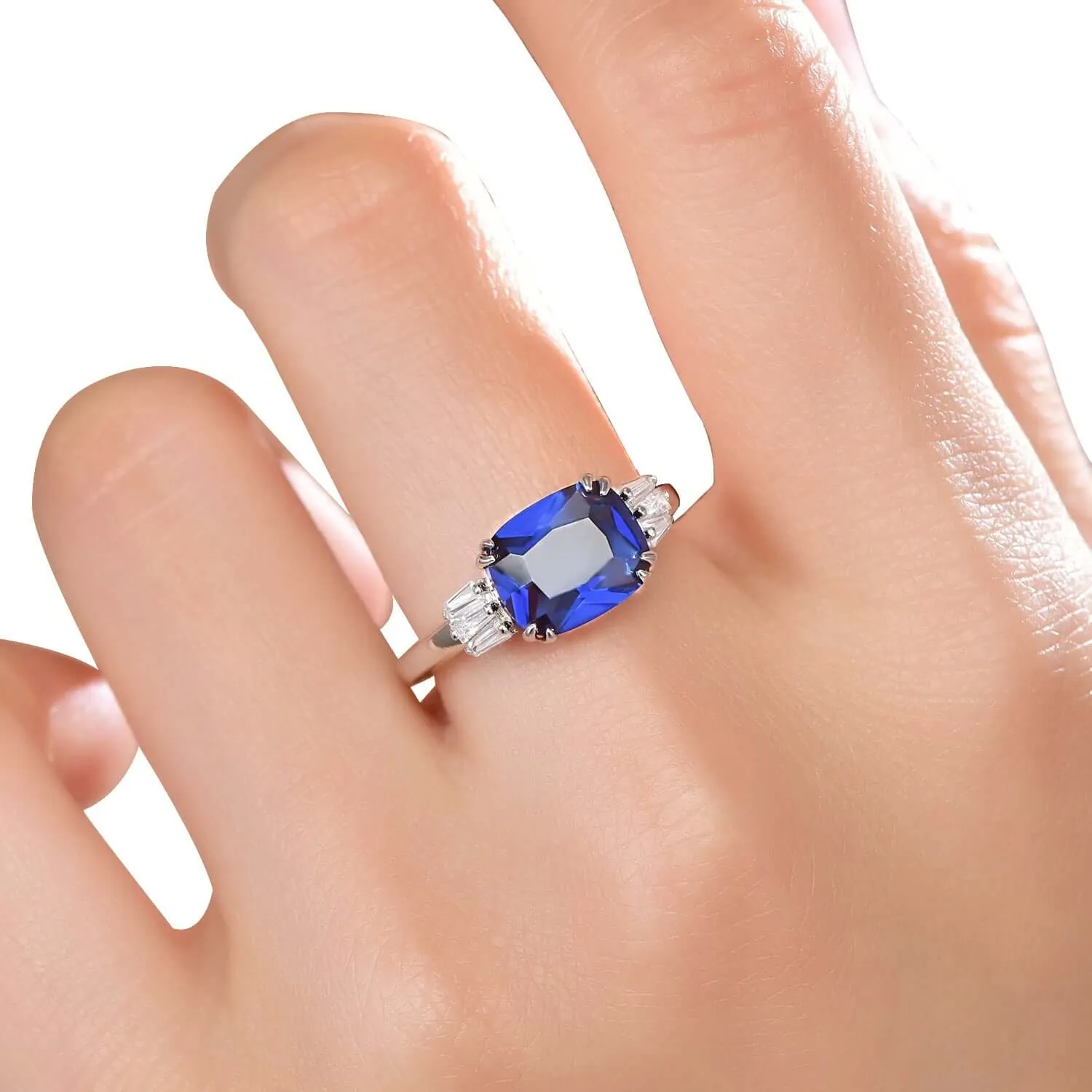 Blue Sapphire Cushion Cut Engagement Ring