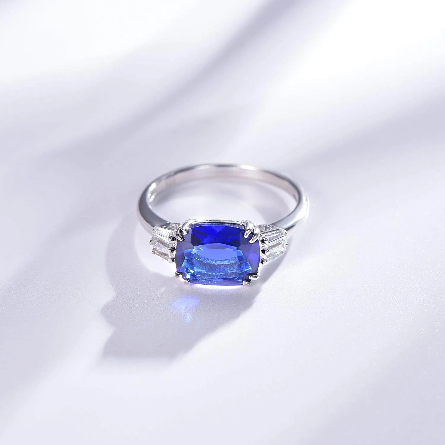 Blue Sapphire Cushion Cut Engagement Ring
