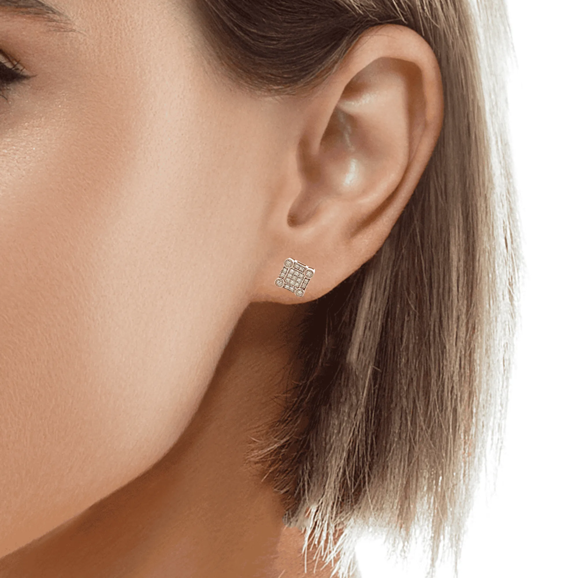 Diamond 0.20Ctw Fancy Square Shaped Earrings