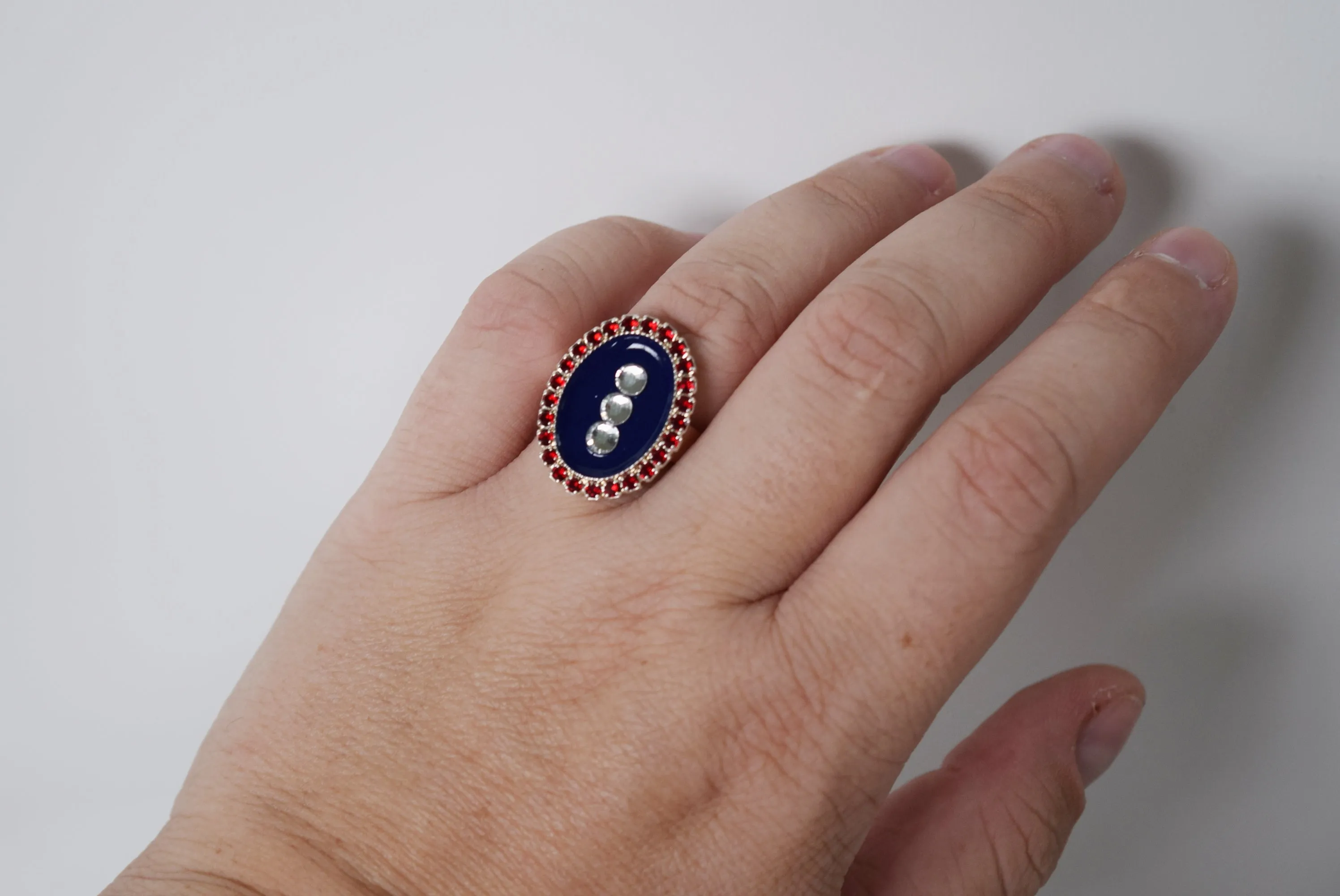 Faux Enamel ring with crystal halo - Triple Row