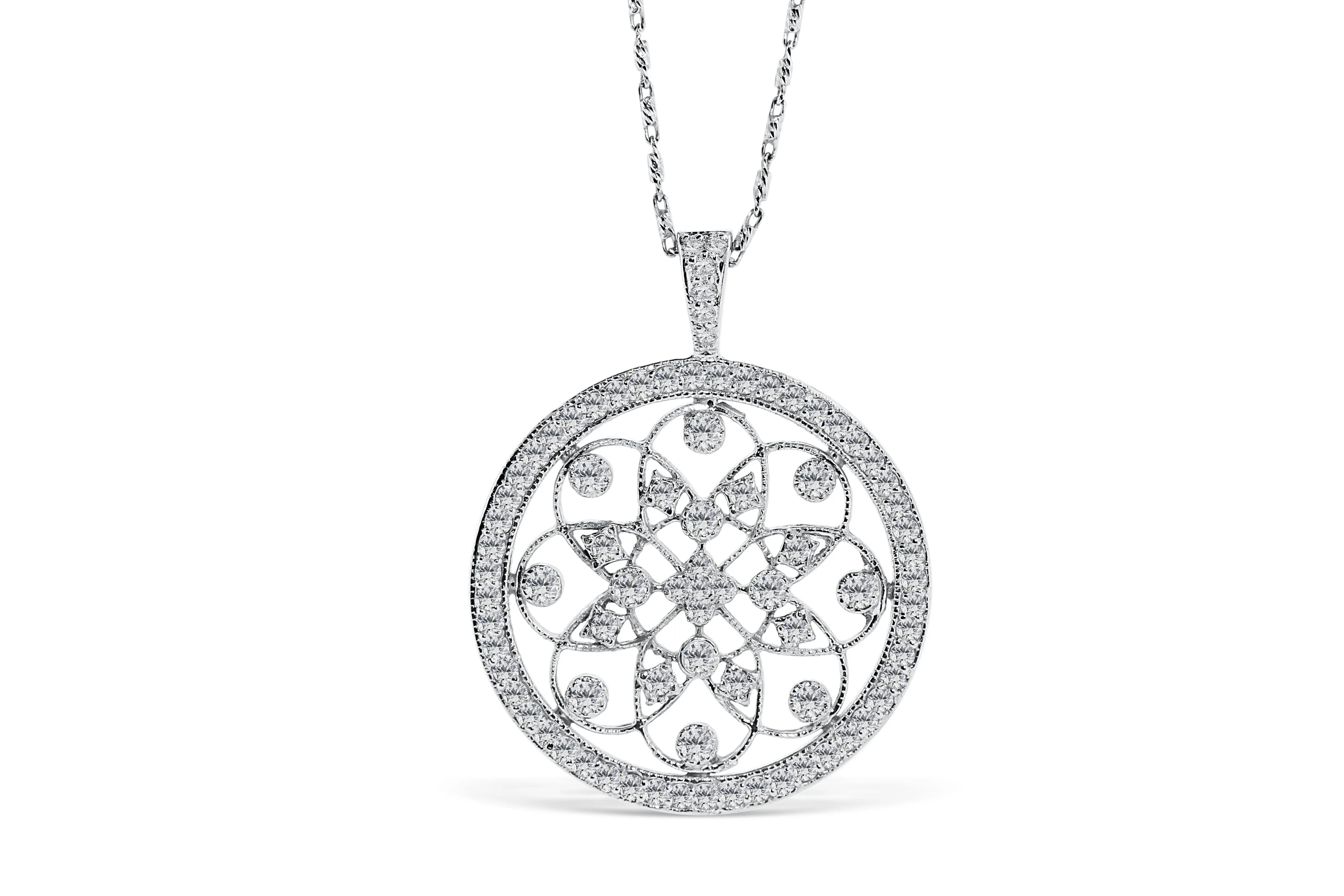 Floral Diamond Pendant 1 CT TW 14K White Gold DPEN006