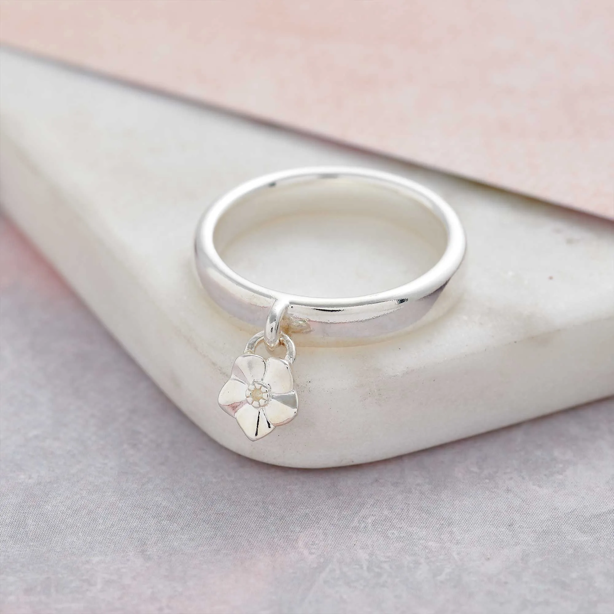 Forget-Me-Not Silver Charm Ring