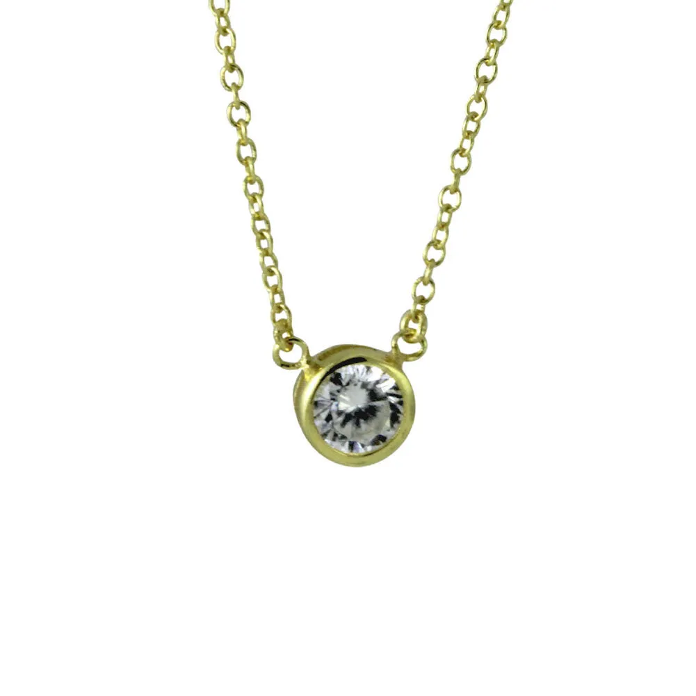 Gold-Dipped CZ Solitaire Necklace