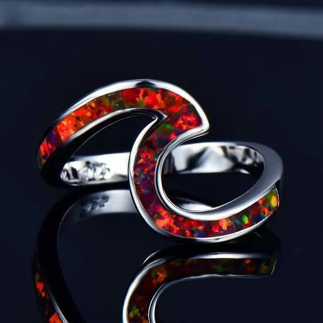 Graceful Wave Fire Opal Ring