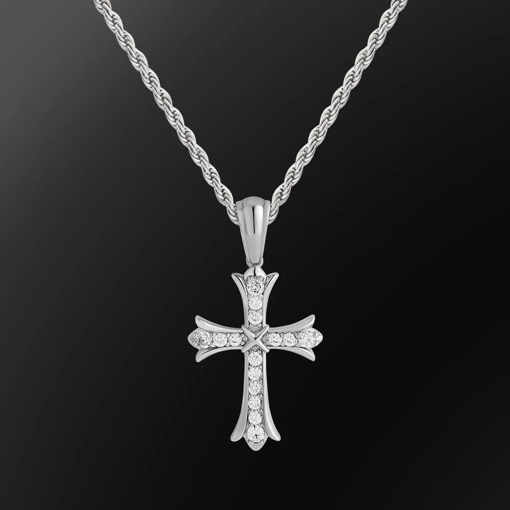 Iced Out Iris Mens Gold Cross Necklace in White Gold KRKC