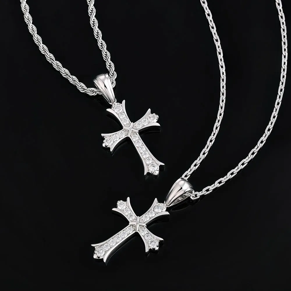 Iced Out Iris Mens Gold Cross Necklace in White Gold KRKC