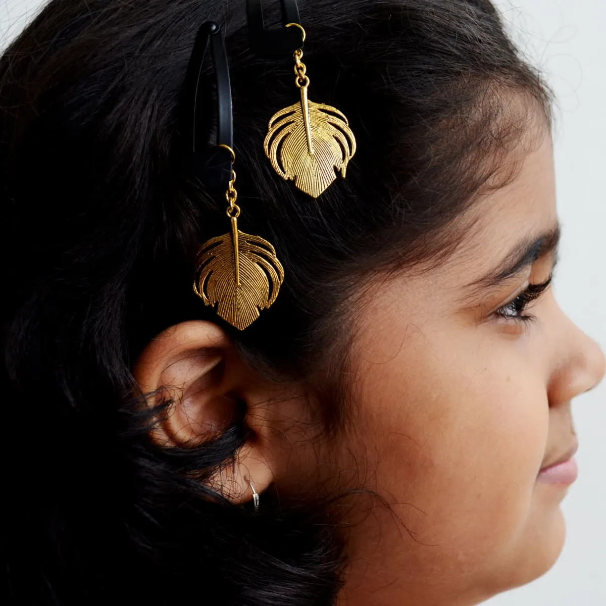 Krishna Peacock Feather Inspired Hair Clip Accessory Gift Set Gold & Multicolour
