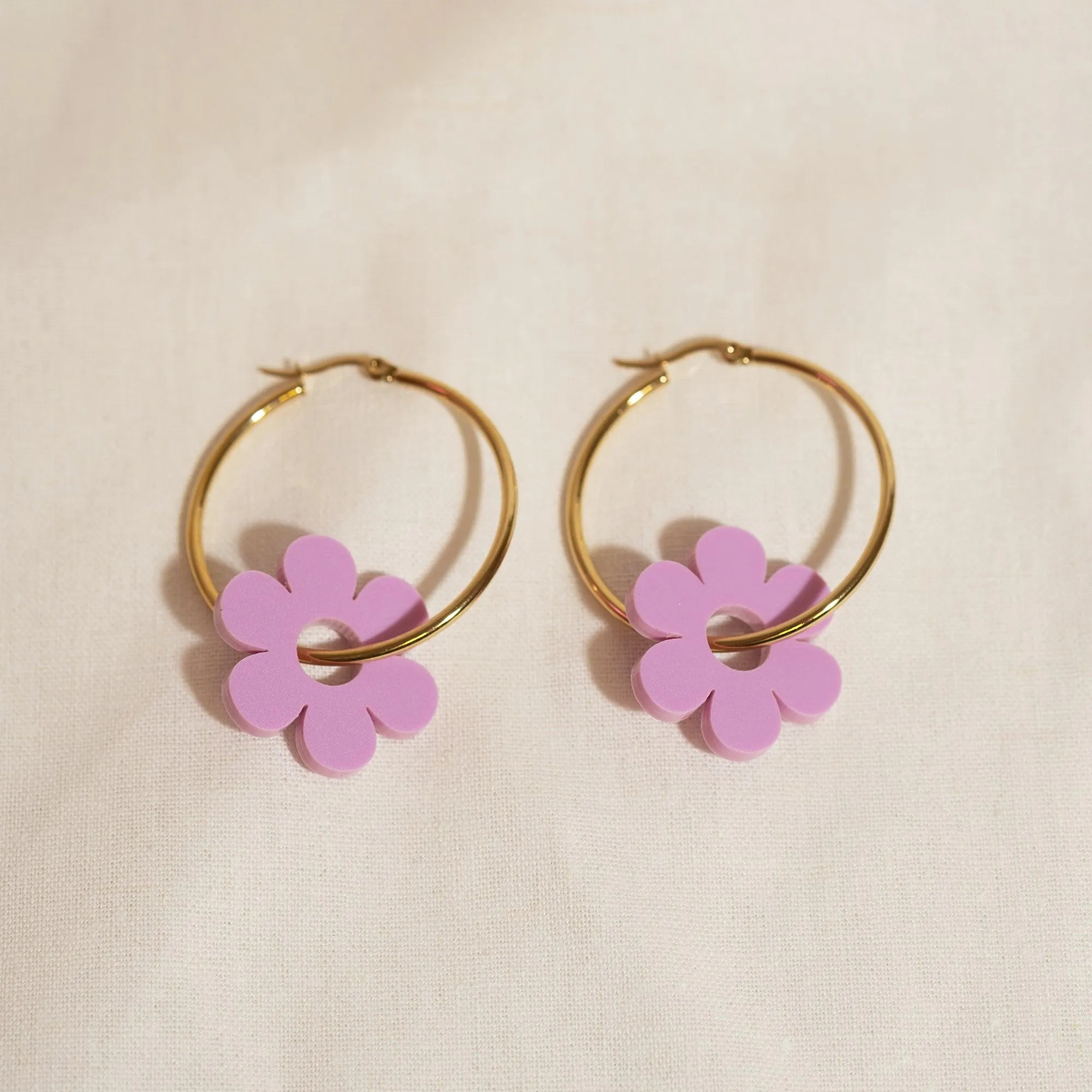 Lilac Daisy Hoop Earrings