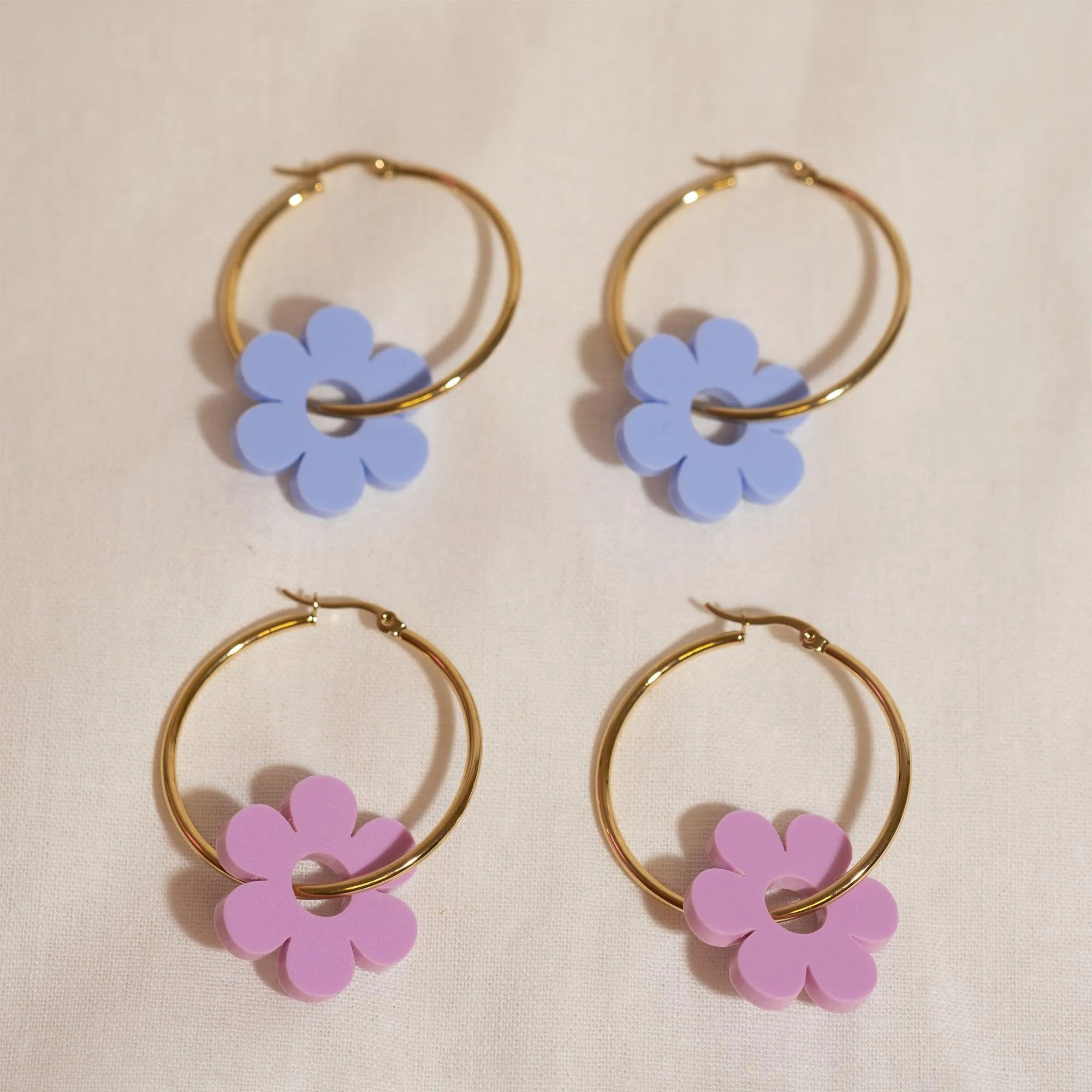 Lilac Daisy Hoop Earrings