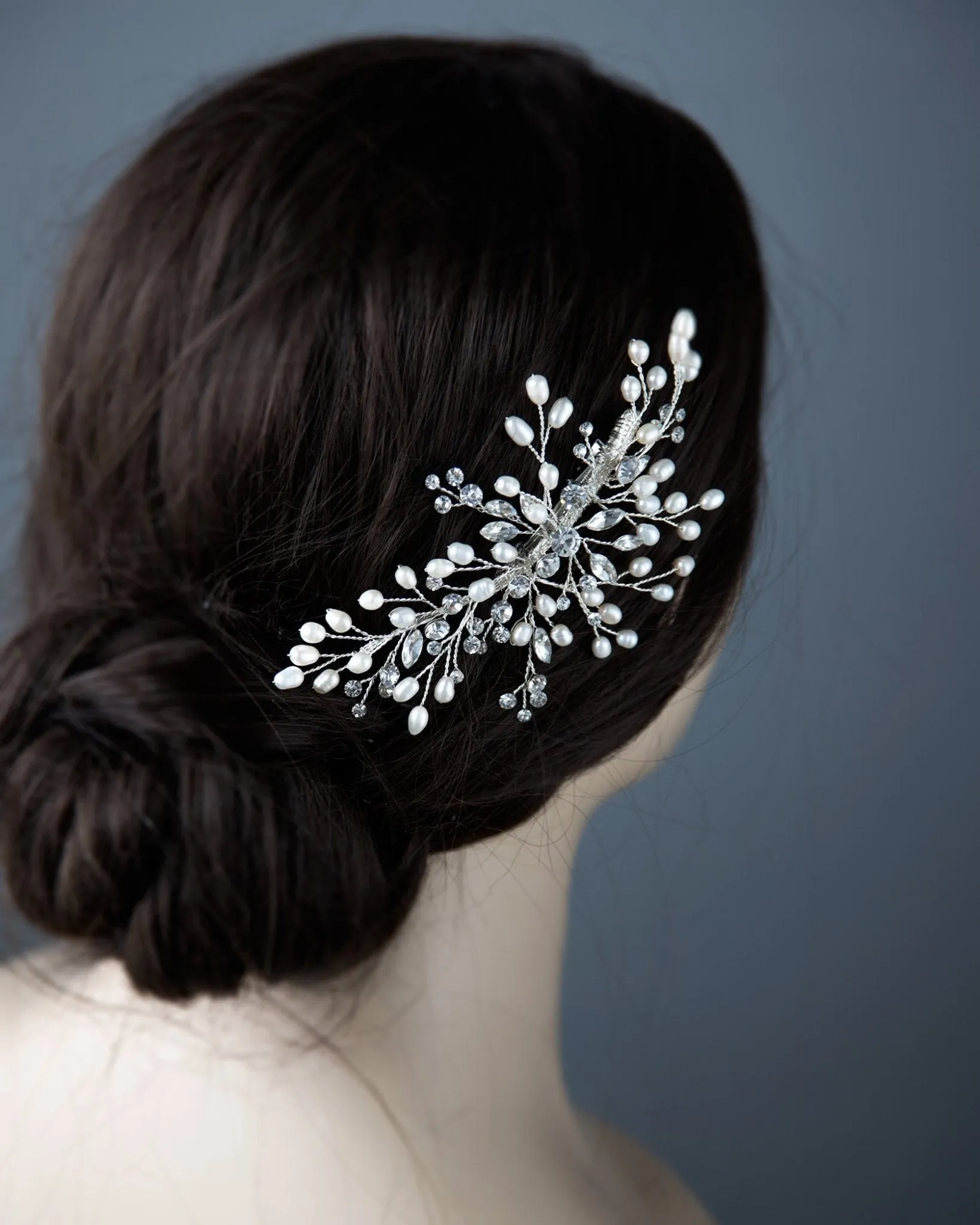 Minimalist Crystal and Pearl Hair Clip for the Bride
