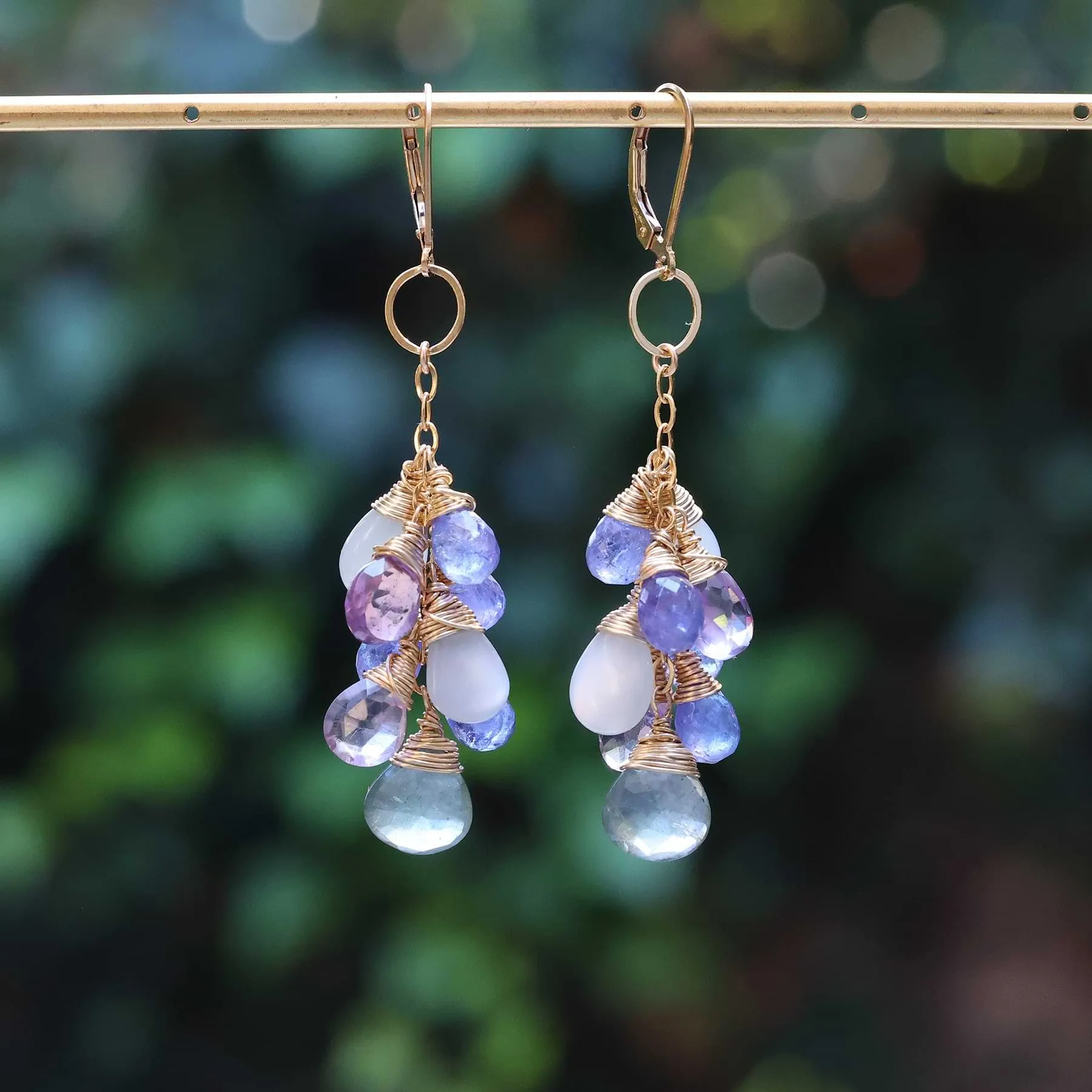 Murasaki - Multi Gemstone Gold Cluster Drop Earrings