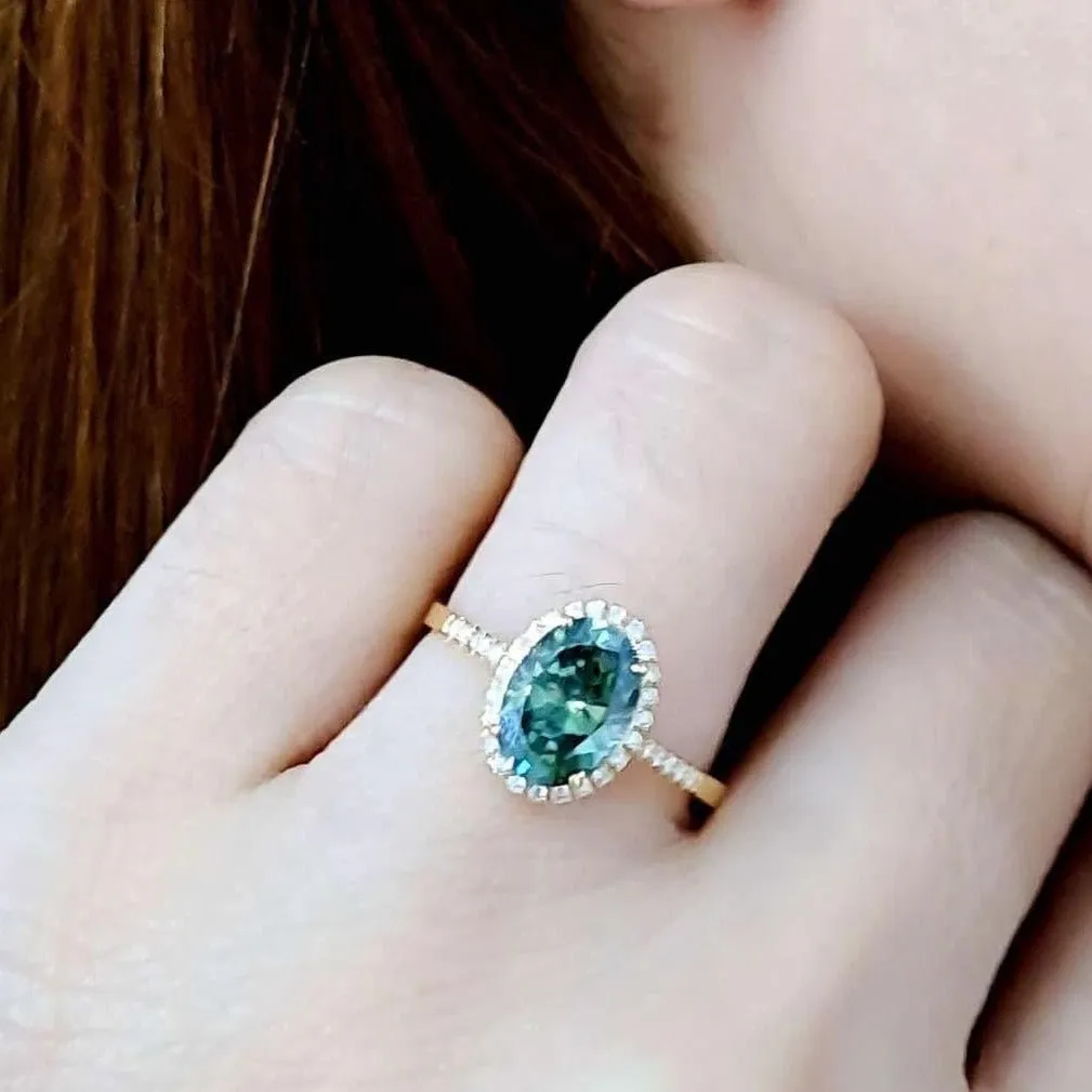 Oval Halo Birthstone Engagement Ring Adjustable