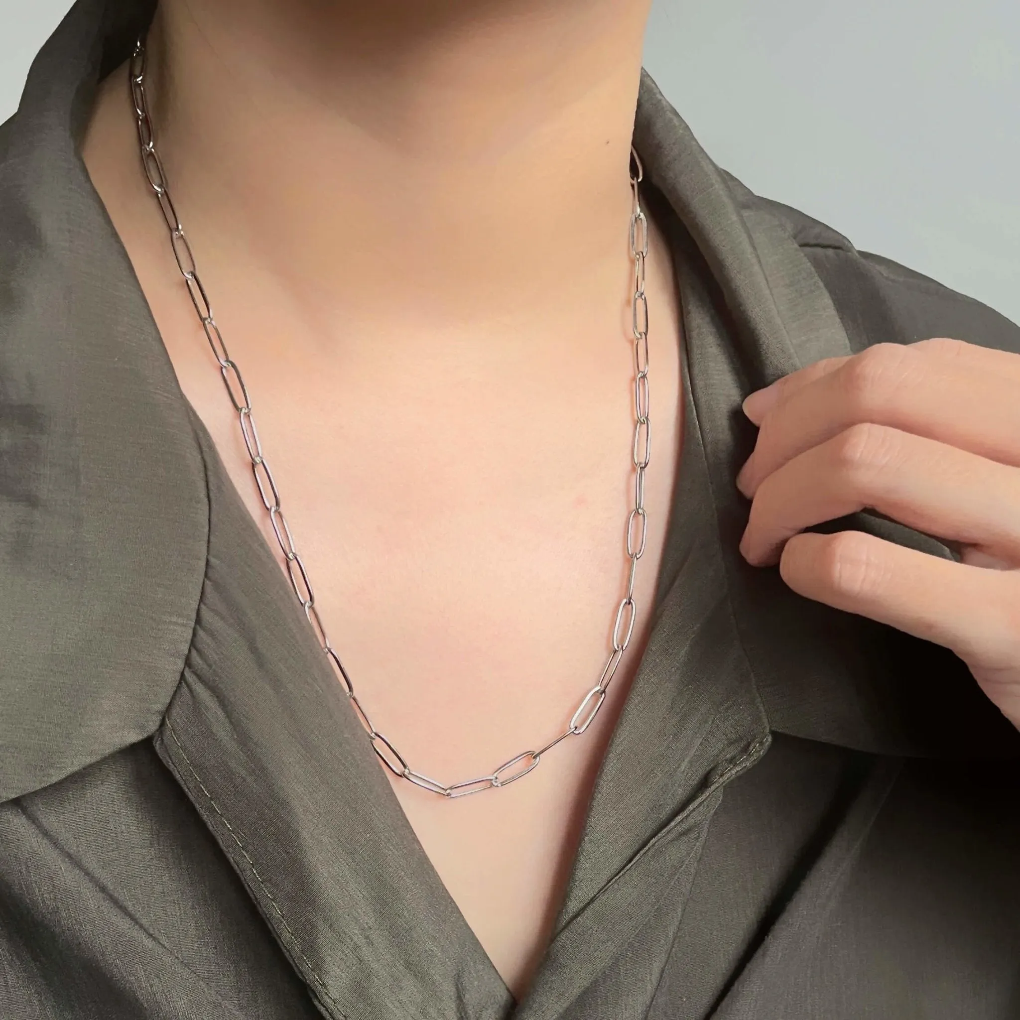 Paperclip Chain Necklace Silver