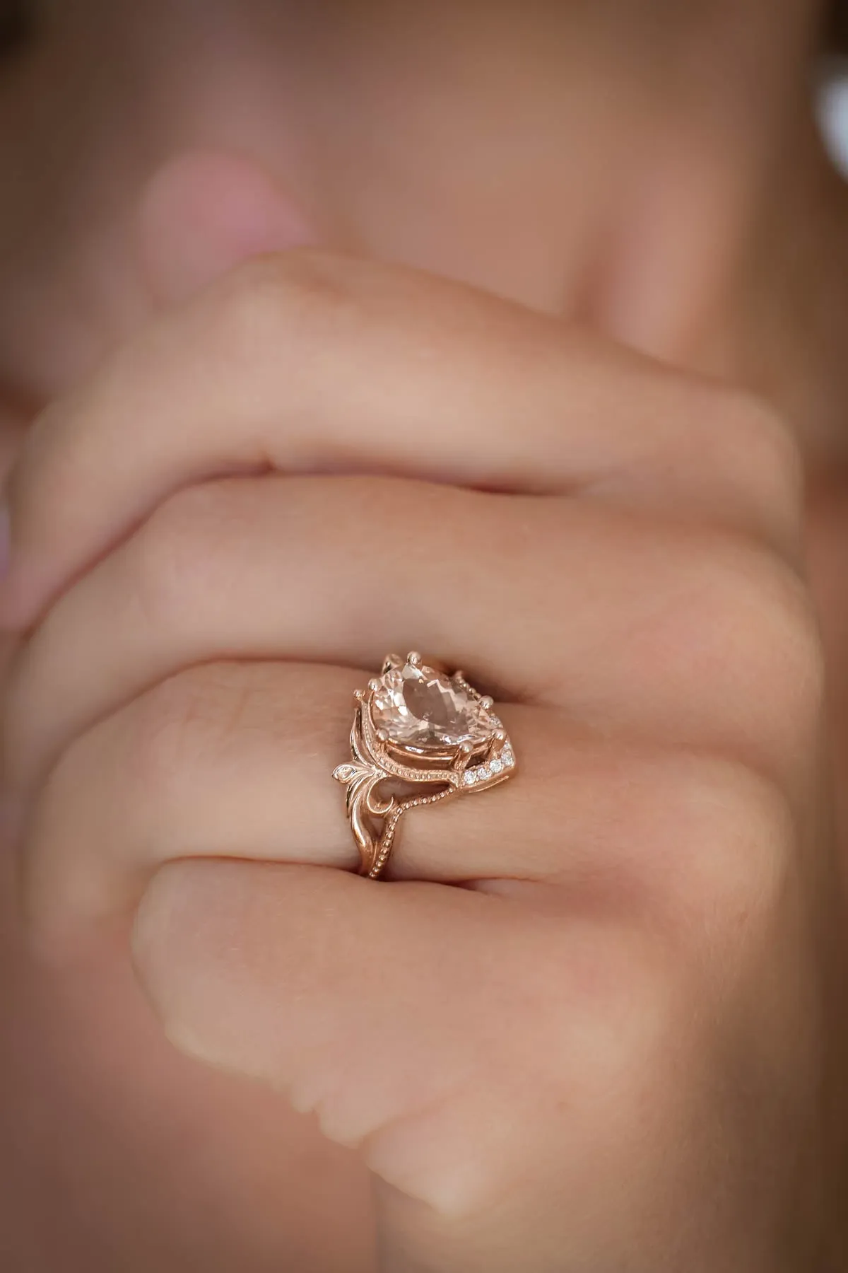 Peach morganite engagement ring, big gemstone ring / Lida