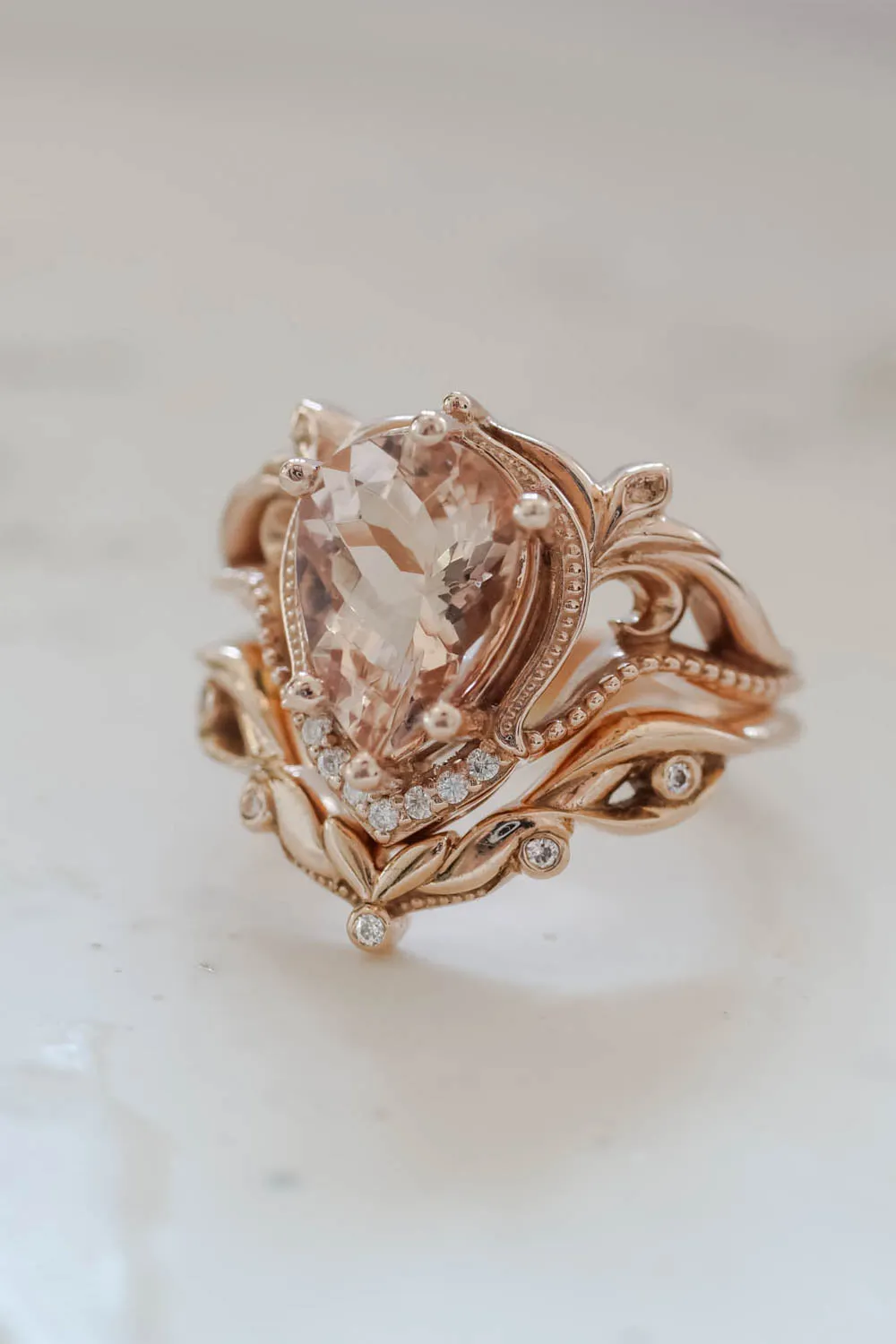 Peach morganite engagement ring, big gemstone ring / Lida