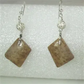Petrified Palmwood Tan Gemstone Drop Earrings