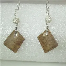 Petrified Palmwood Tan Gemstone Drop Earrings