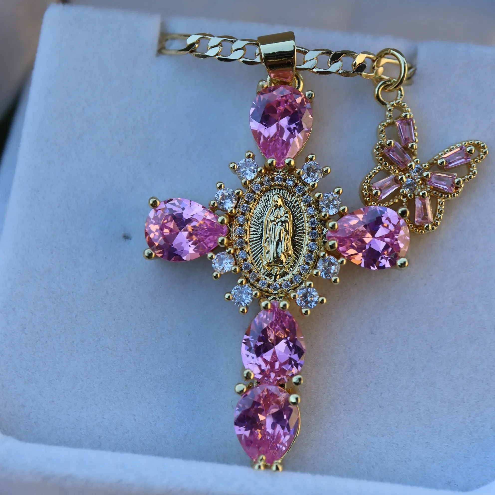 Pink Cross Necklace 035