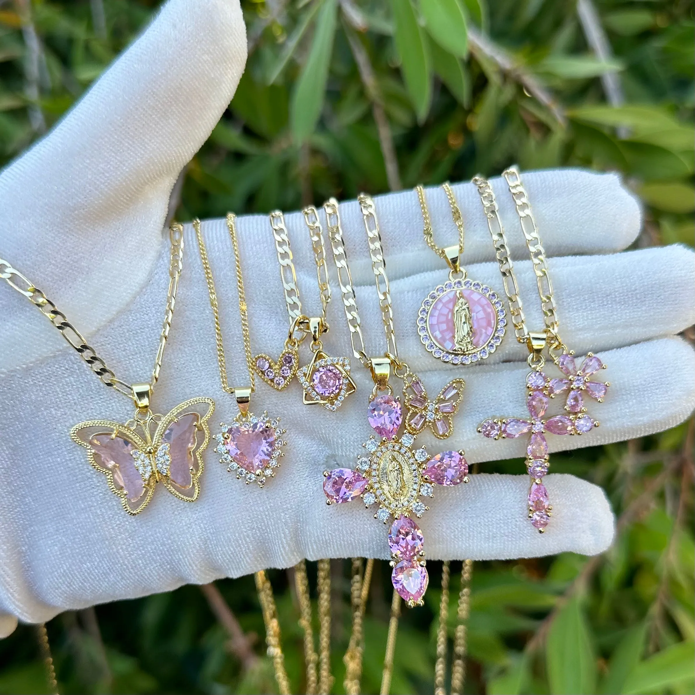 Pink Cross Necklace 035