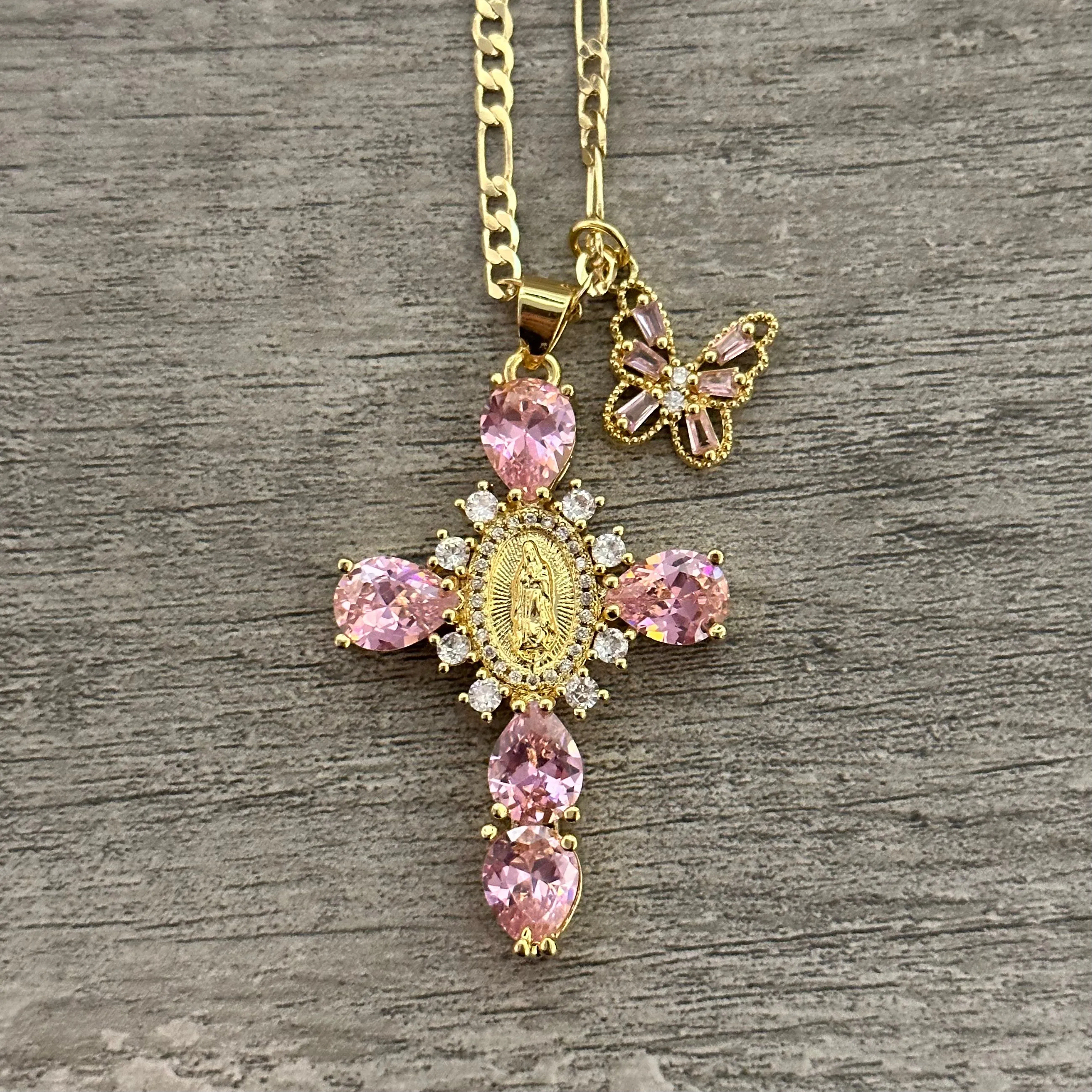 Pink Cross Necklace 035