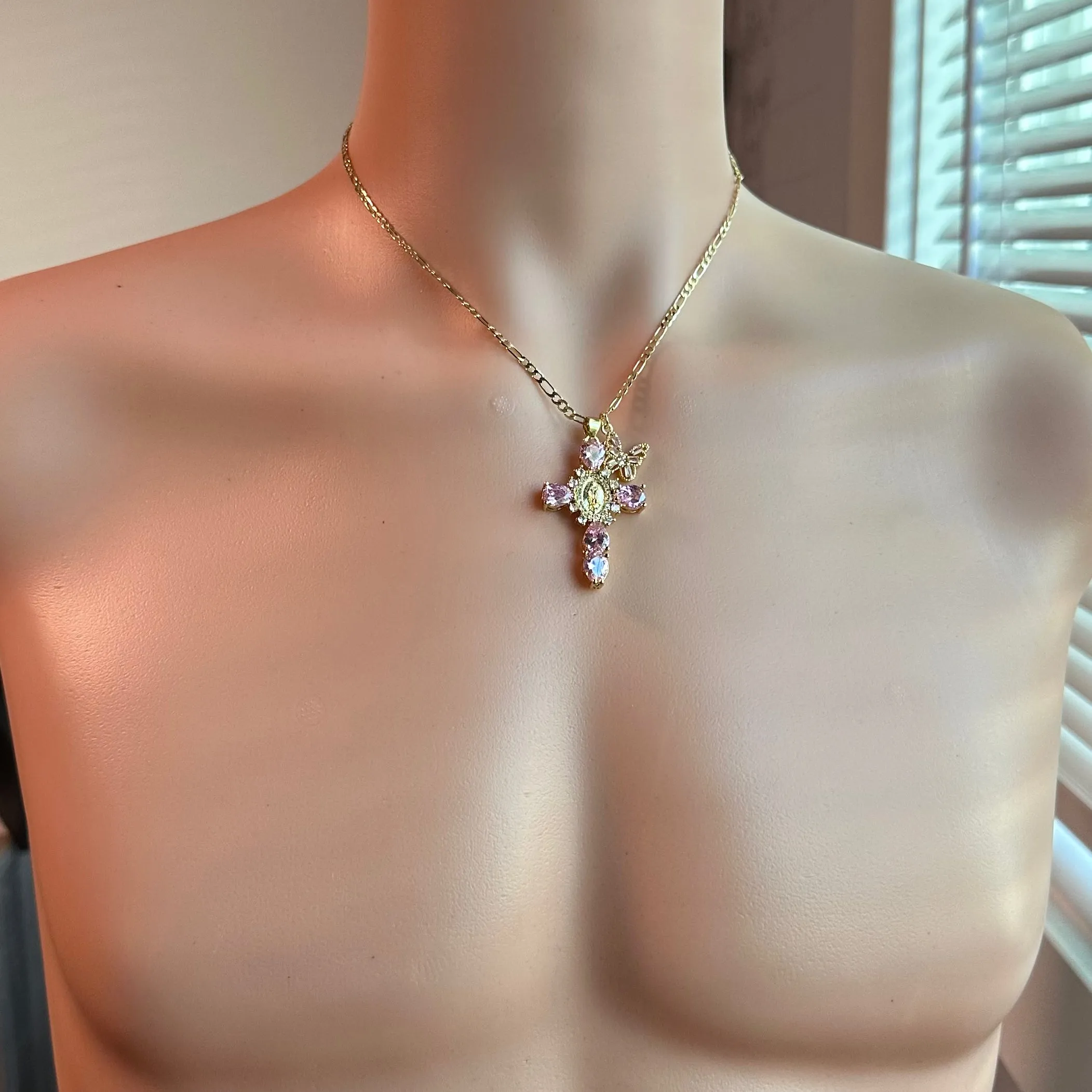 Pink Cross Necklace 035