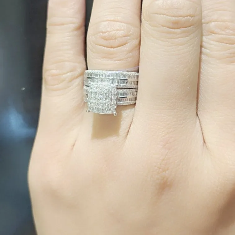 Princess Illusion Diamond Wedding Engagement Ring Bridal Set 14K Gold