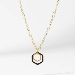 "Le Contour" Mini Hexagon Black & Gold Mixed Metal Necklace