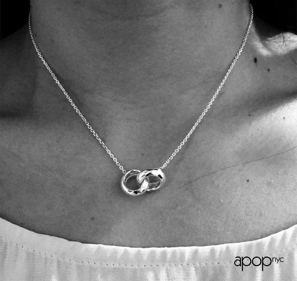"Love Lockdown" Sterling Silver Interlocking Rings Pendant Necklace