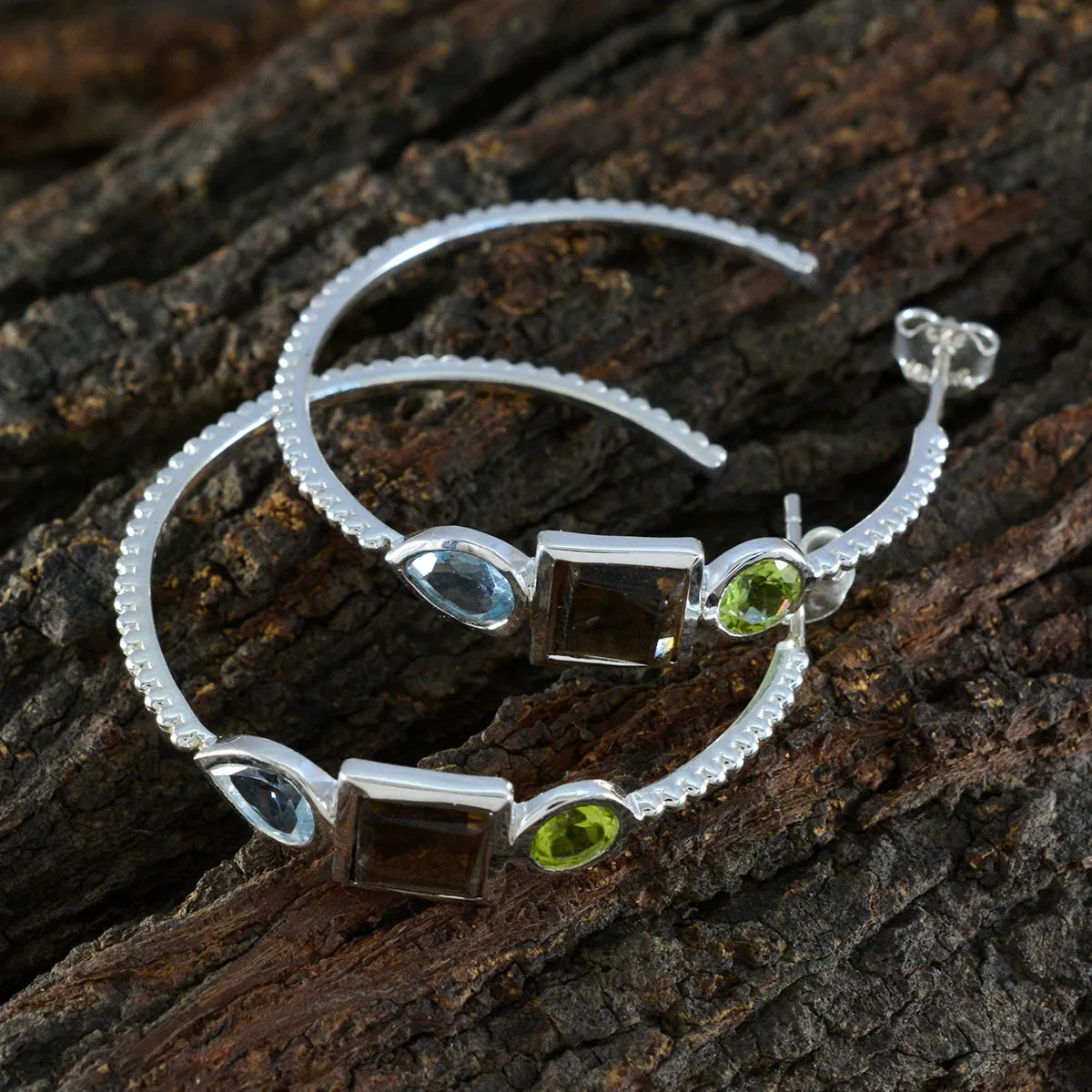 Riyo Engaging 925 Sterling Silver Earring For Girl Multi Earring Bezel Setting Multi Earring Hoop Earring