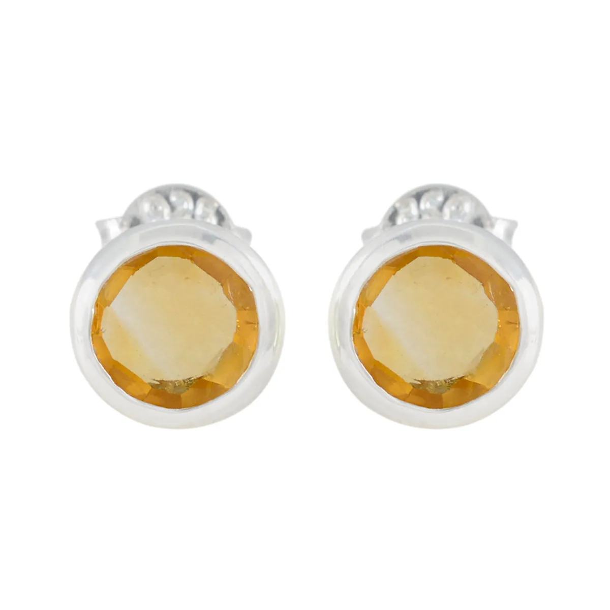 Riyo Fit Sterling Silver Earring For Women Citrine Earring Bezel Setting Yellow Earring Stud Earring