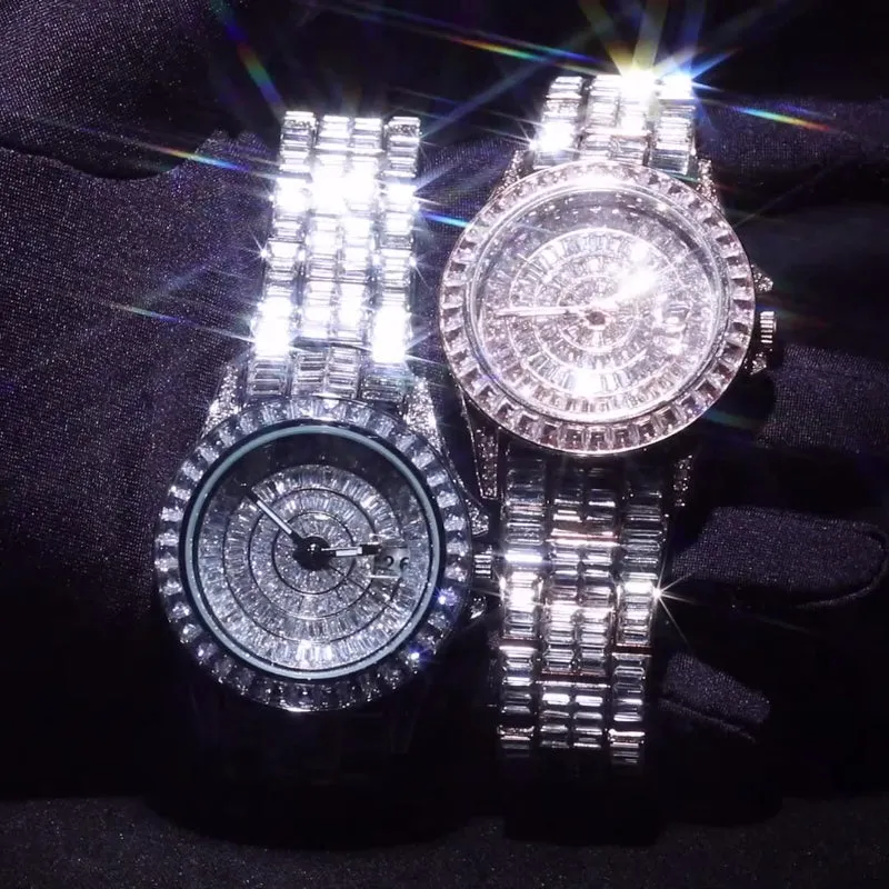 Round Dial Baguatte CZ Diamond Watch