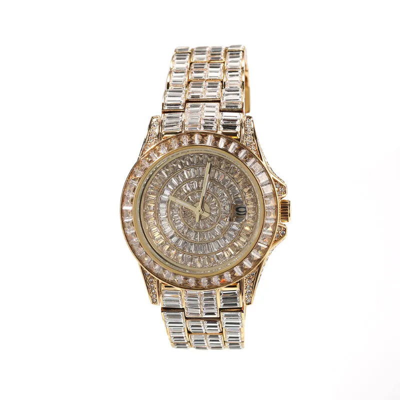 Round Dial Baguatte CZ Diamond Watch