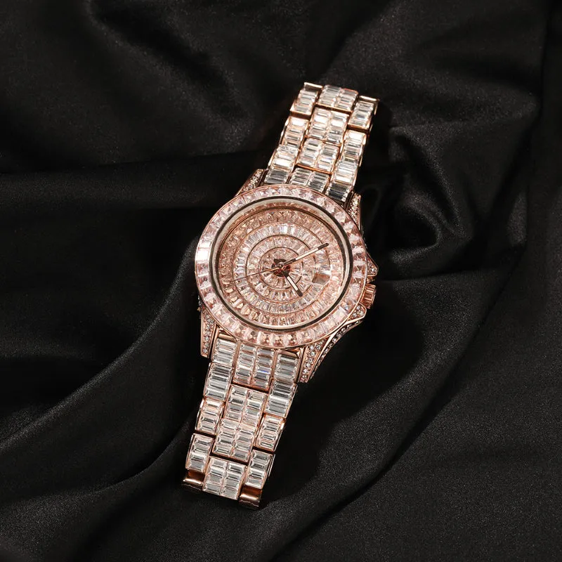 Round Dial Baguatte CZ Diamond Watch