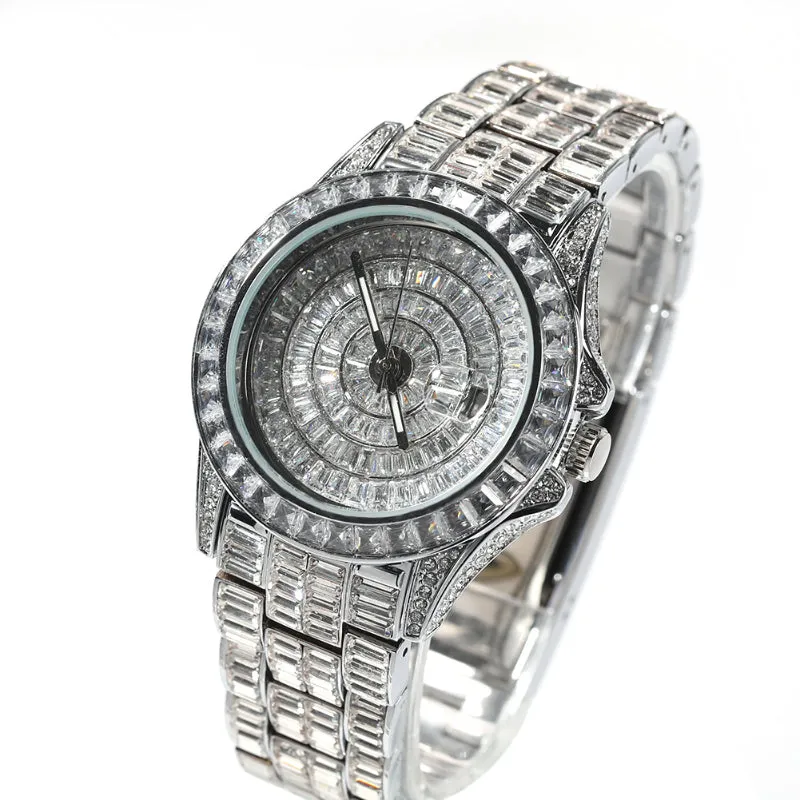 Round Dial Baguatte CZ Diamond Watch