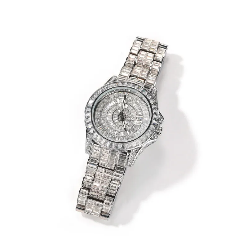 Round Dial Baguatte CZ Diamond Watch