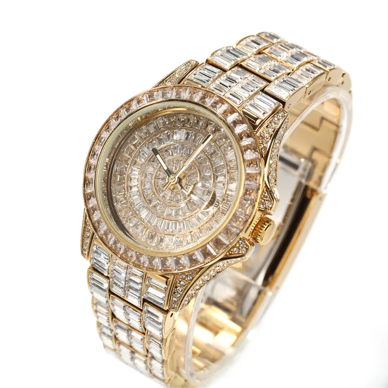 Round Dial Baguatte CZ Diamond Watch