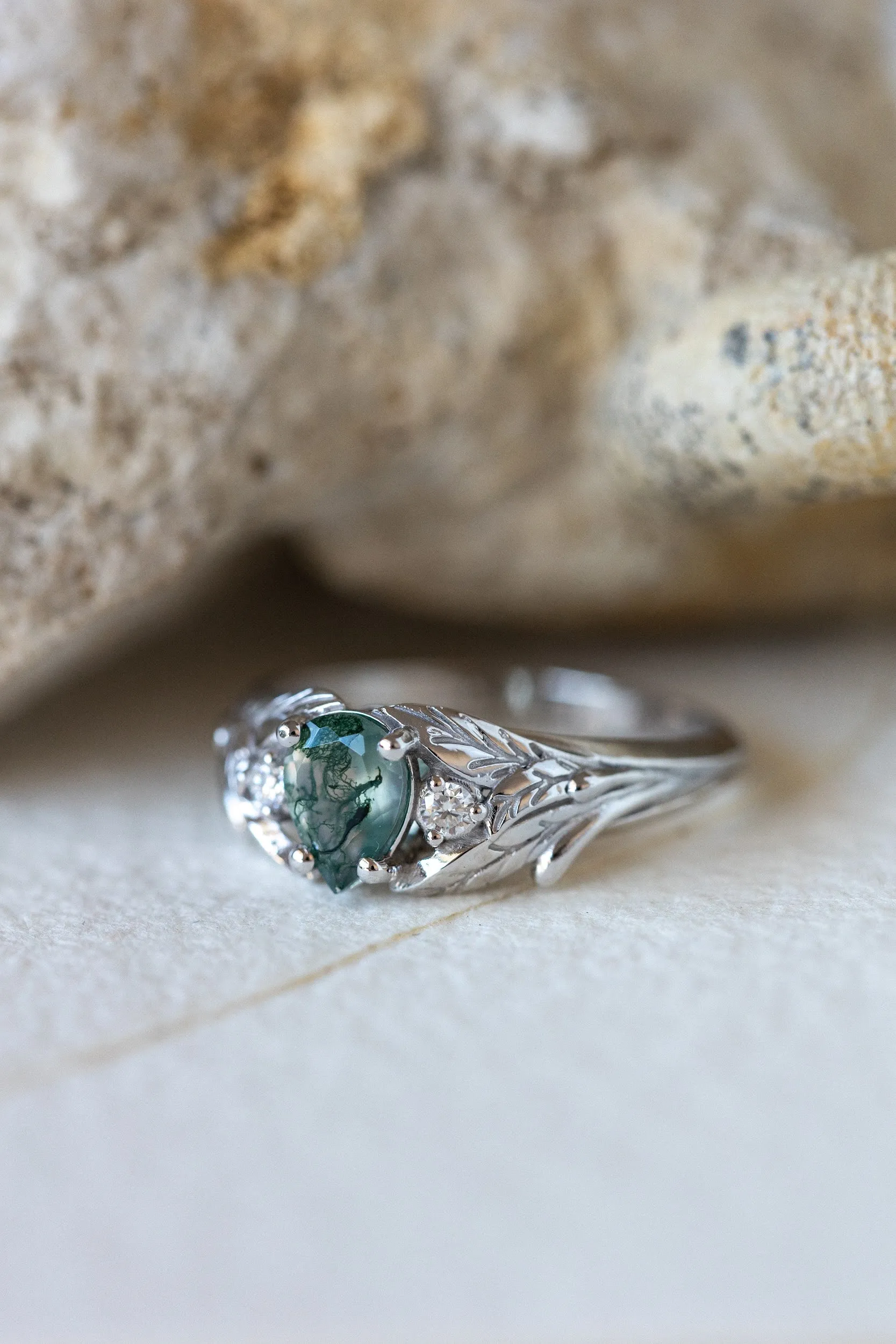 Rutile moss agate engagement ring, nature themed engagement ring with accent diamonds / Wisteria